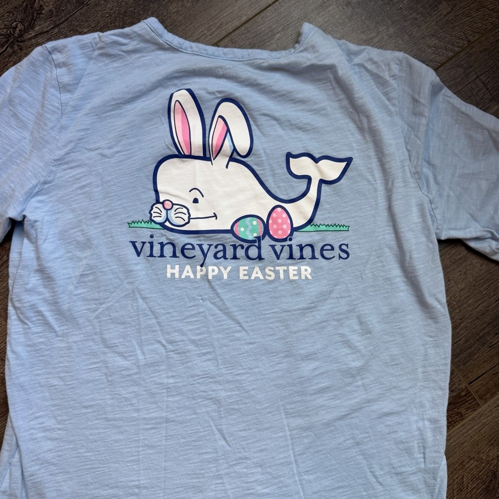 Vineyard Vines Shirt Girls XL Blue Long Sleeve Happy Easter Bunny Whale